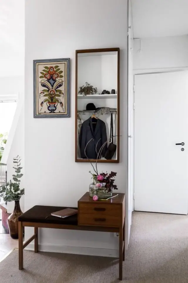 soigner decoration entree idees banc meuble rangement pan de mur vintage et blanc charme facile miroir