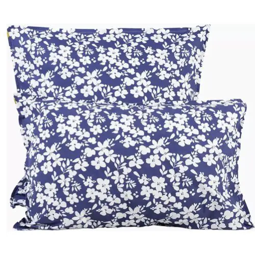 accessoire decoratif orange bleu design Taie d'oreiller en percale de coton à motifs fleuris