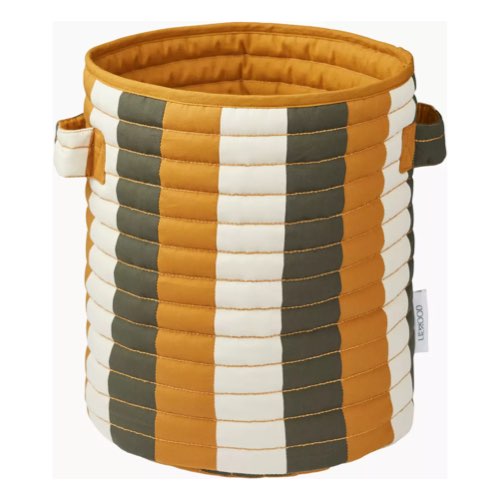 chambre enfant design rangement Panier matelassé rayé golden caramel,hunter green et sandy