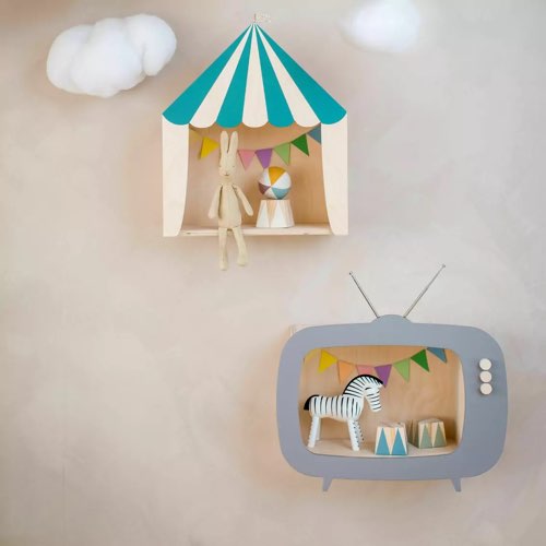 chambre enfant design rangement Etagère-téléviseur en bois gris Télé Rétro