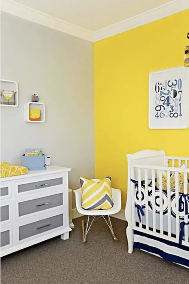 deco chambre enfant couleur jaune idee gris et jaune peinture mur chambre bébé garçon fille neutre simple