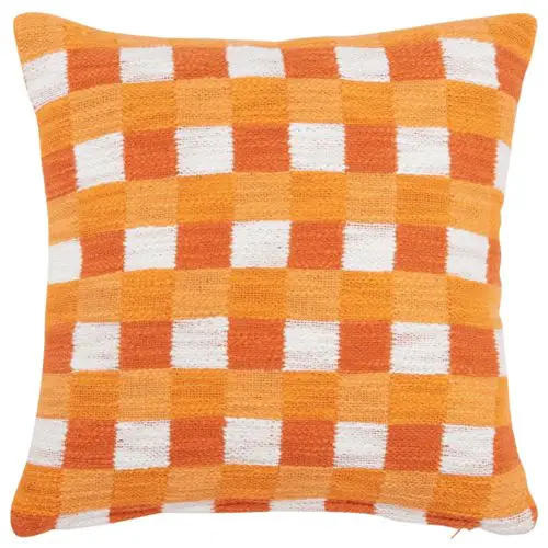 deco meuble couleur orange maisons du monde Housse de coussin en coton recyclé tissé jacquard motif à damier orange 40x40