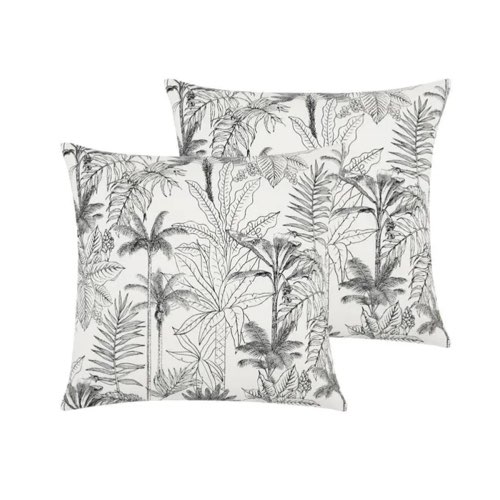 deco textile exterieure pas cher Lot de 2 coussins aux motifs palmiers en coton noir et blanc