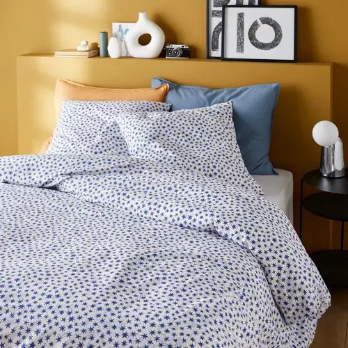 decoration bleu orange petit prix Parure de lit en coton blanc et bleu