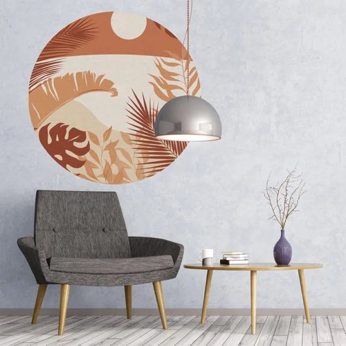 decoration orange revetement mural Papier Peint Adhésif Rond Ø 120 cm Calm Beach