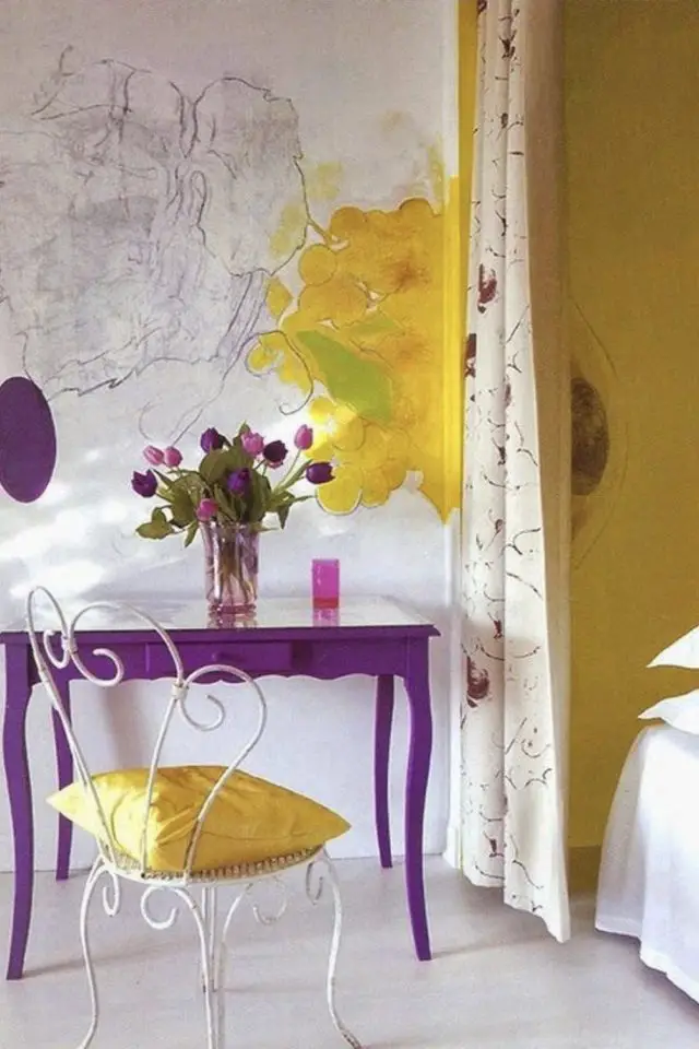 fan harry styles decoration inspiree tenue papier peint blanc aquarelle jaune bureau peint en violet chambre ado