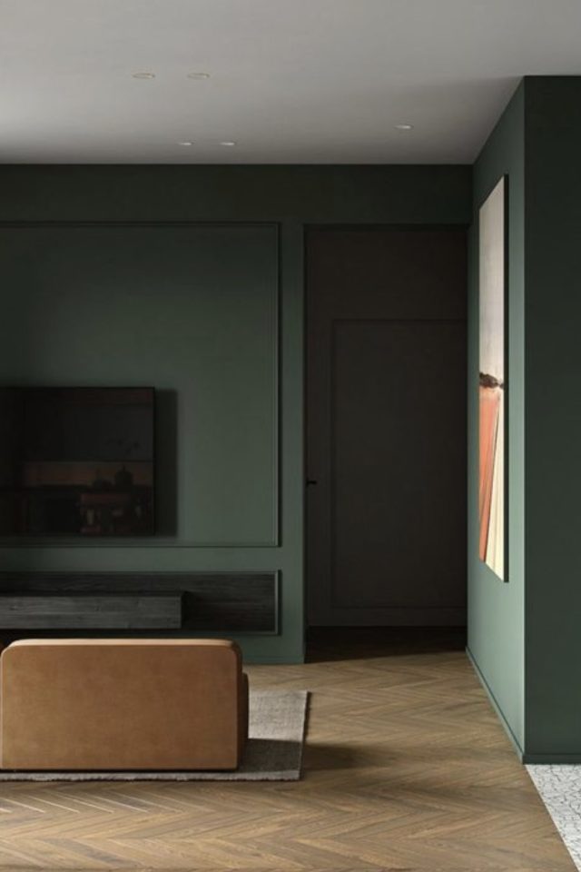 inspiration tenue harry styles vert et marron moderne minimal chic couleur naturelle vert kaki meuble canapé cuir moulure