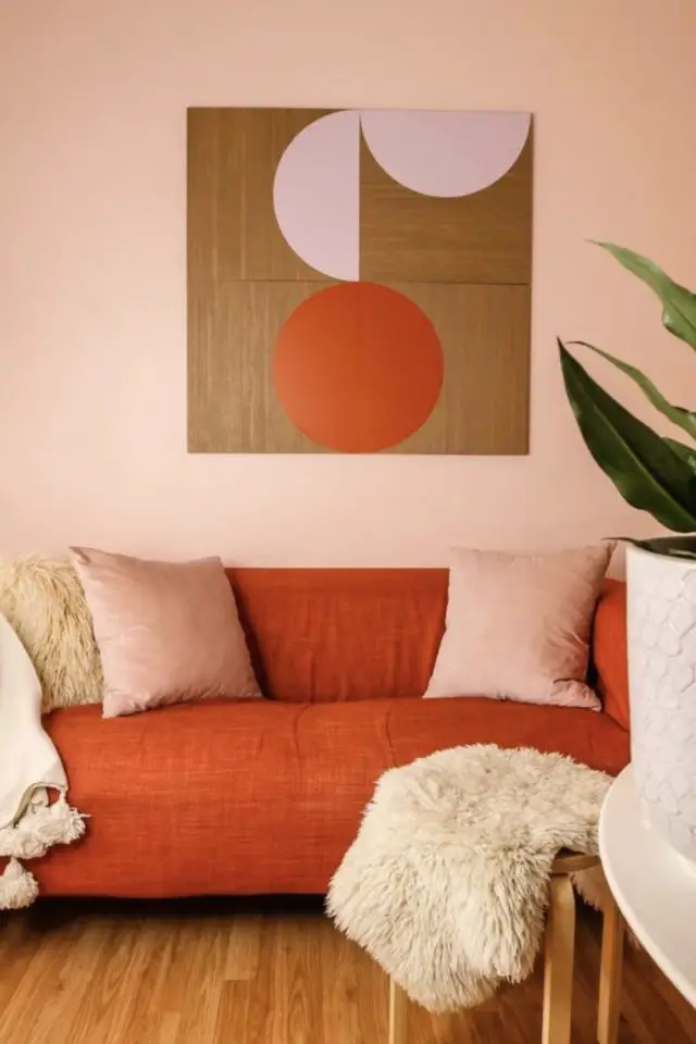 interieur couleur deco orange exemple canapé mur rose association de couleurs moderne chaleureux cosy