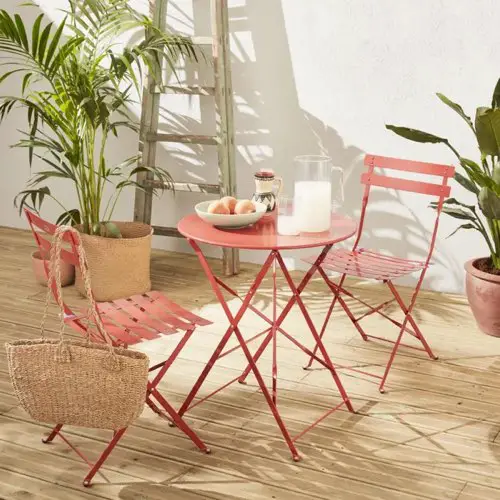 meuble balcon petite terrasse pas cher Salon de jardin bistrot pliable - Emilia rond Terra Cotta - Table Ø60cm avec deux chaises pliantes