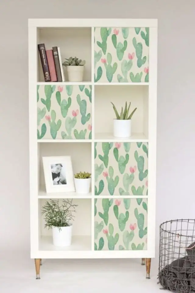 meuble ikea relooking motif idees 7meuble ikea relooking motif idees porte kallax papier peint cactus moderne jeune bibliothèque