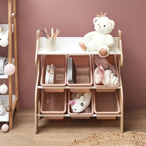 meuble rangement jouet enfant maisons du monde Meuble de rangement licorne 6 bacs et 1 étagère rose