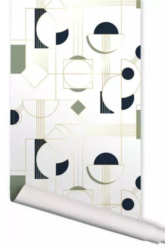 ou trouver papier peint design salon Papier peint Daisy vert 10 m Classics PaperMint motif Art déco sur fond blanc