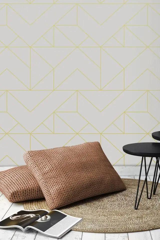 papier peint design salon moderne papier peint géo linéaire or 1005x52cm fond blanc espace de vie lumineux motif géométrique