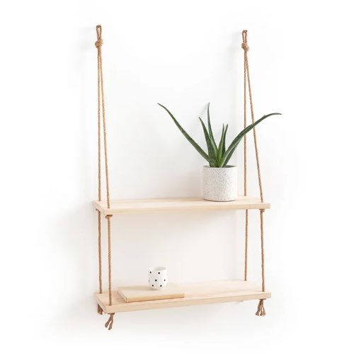 petit meuble chambre enfant deco rangement Etagère murale double en pin et sisal