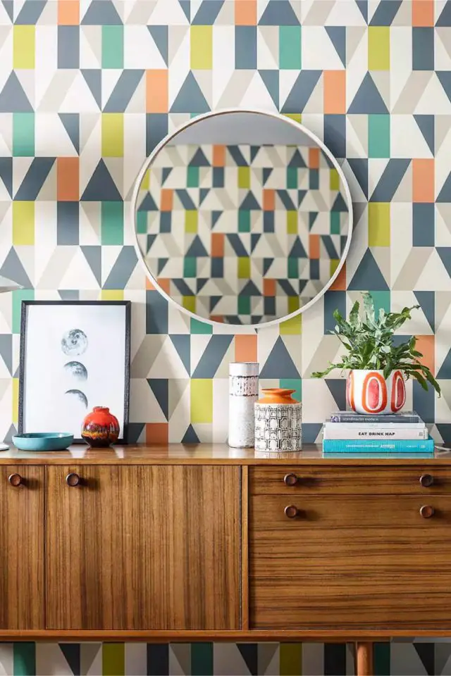revetement mur salon design Jorge vert Papier peint géométrique multicolore