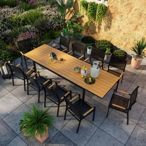 salon de jardin recevoir ete convivial Table de jardin extensible aluminium noir avec fauteuils