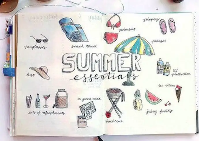 bullet journal en francais theme juillet aout vacances été doodle exemple illustration