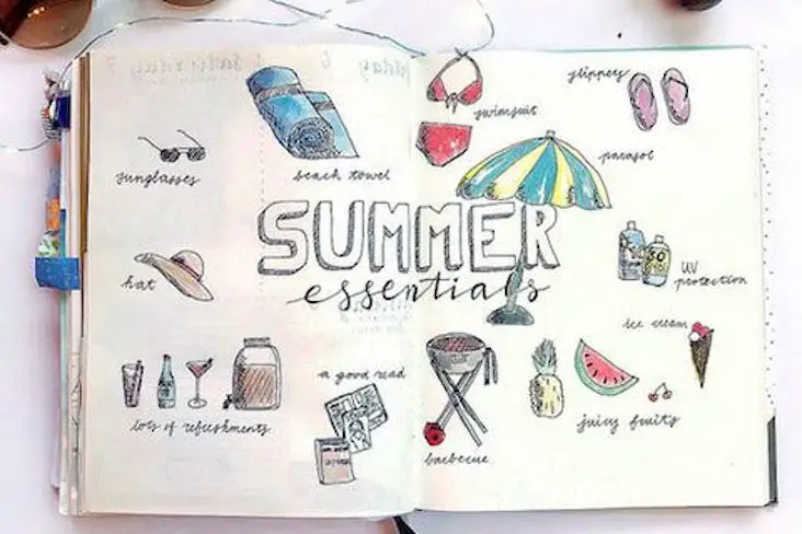 bullet journal en francais theme juillet aout vacances été doodle exemple illustration