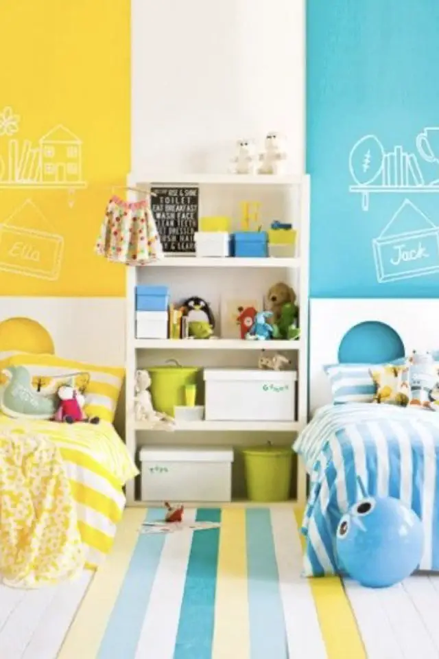 chambre enfant moderne bleue exemple jaune et bleu chambre double univers différent