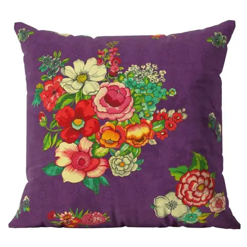 deco jaune et violet la redoute Housse de coussin extérieur prune à fleur