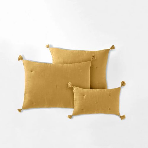 deco jaune et violet la redoute Housse de coussin gaze de coton jaune paille