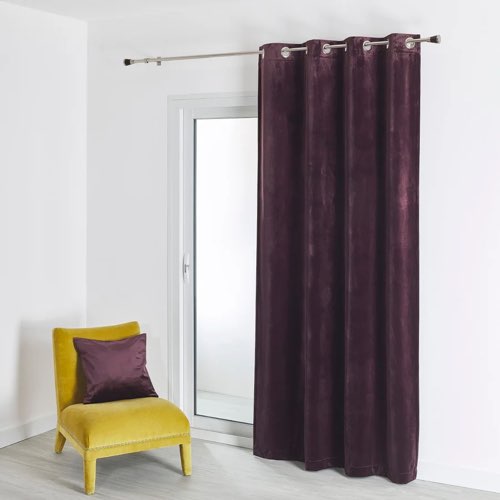 deco jaune et violet la redoute Rideau feutré en velours uni prune