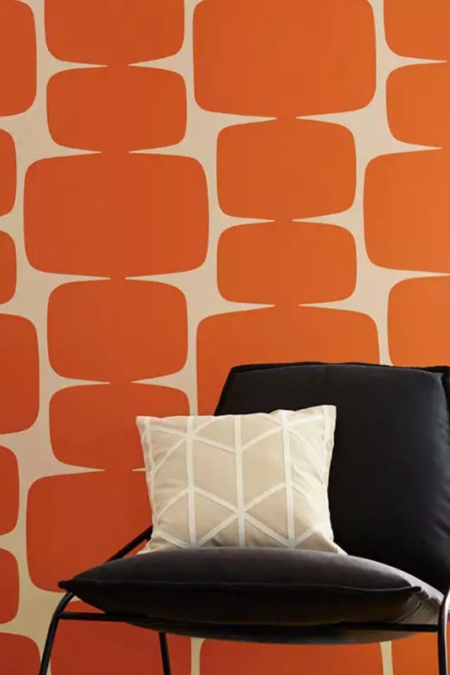 decor vintage revetement mural Waris orange papier peint géométrique