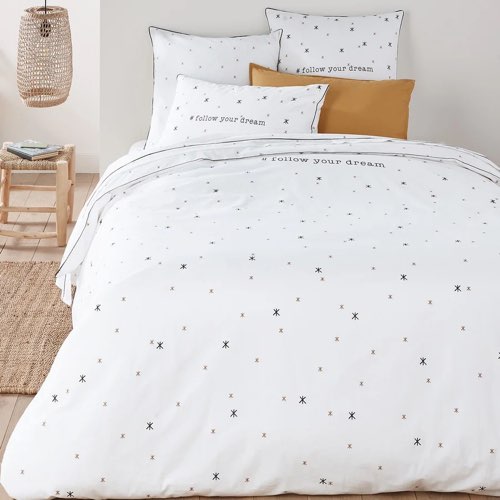 decoration pas cher soldes promotions Housse de couette coton imprimé fond blanc