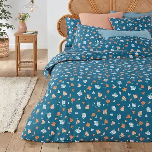 decoration pas cher soldes promotions Housse de couette percale de coton imprimé fond bleu