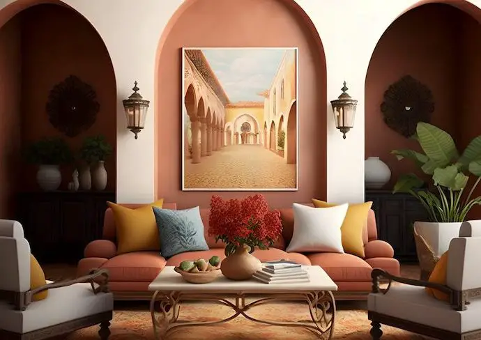interieur estival couleur exemple salon séjour salle à manger pièce de vie peinture textile meuble