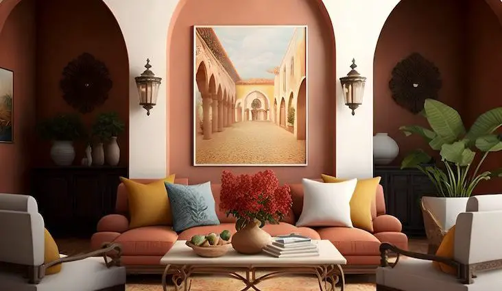 interieur estival couleur exemple salon séjour salle à manger pièce de vie peinture textile meuble