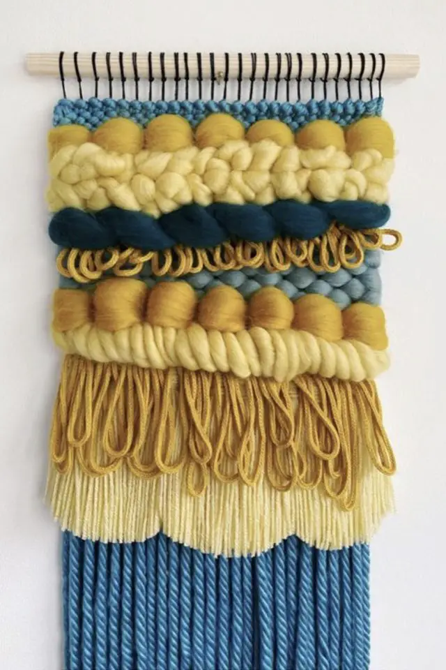 loisirs creatifs deco tissage moderne mix mélange matériaux technique tendance boho chic jaune bleu couleur tendance