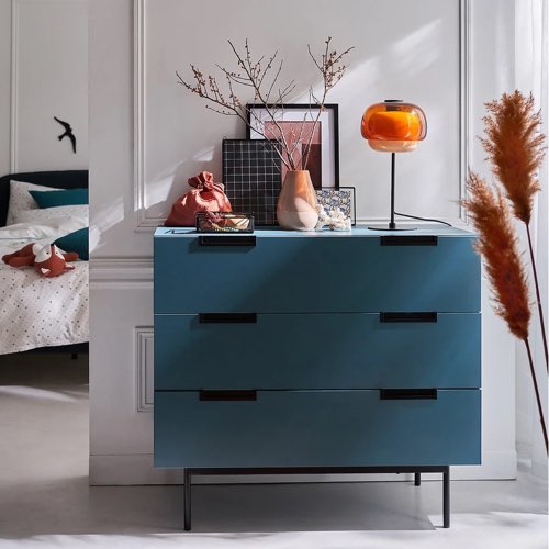 meubles tendance pas cher soldes Commode 3 tiroirs bleue