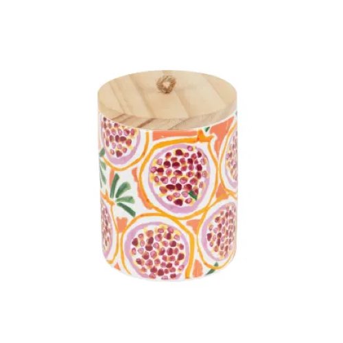 motif estival decoration grenade Bougie parfumée en céramique motifs grenades orange, rose et verte