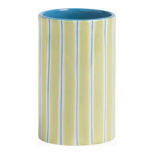 objet decoratif design couleur Vase rayé en porcelaine vert et bleu 12 cm