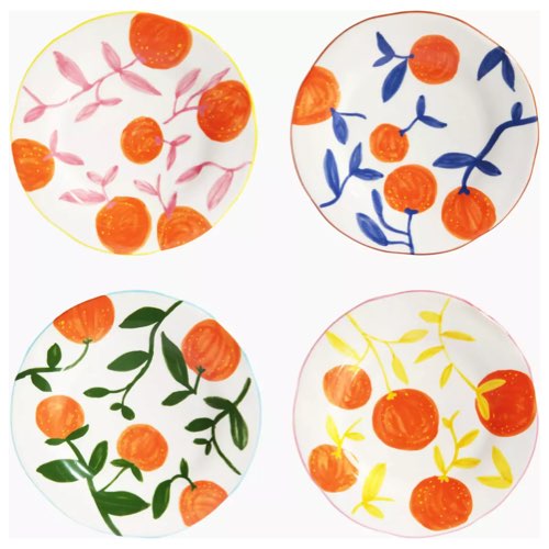 ou trouver vaisselle design et coloree 4 assiettes à motifs orange 22 cm fond blanc