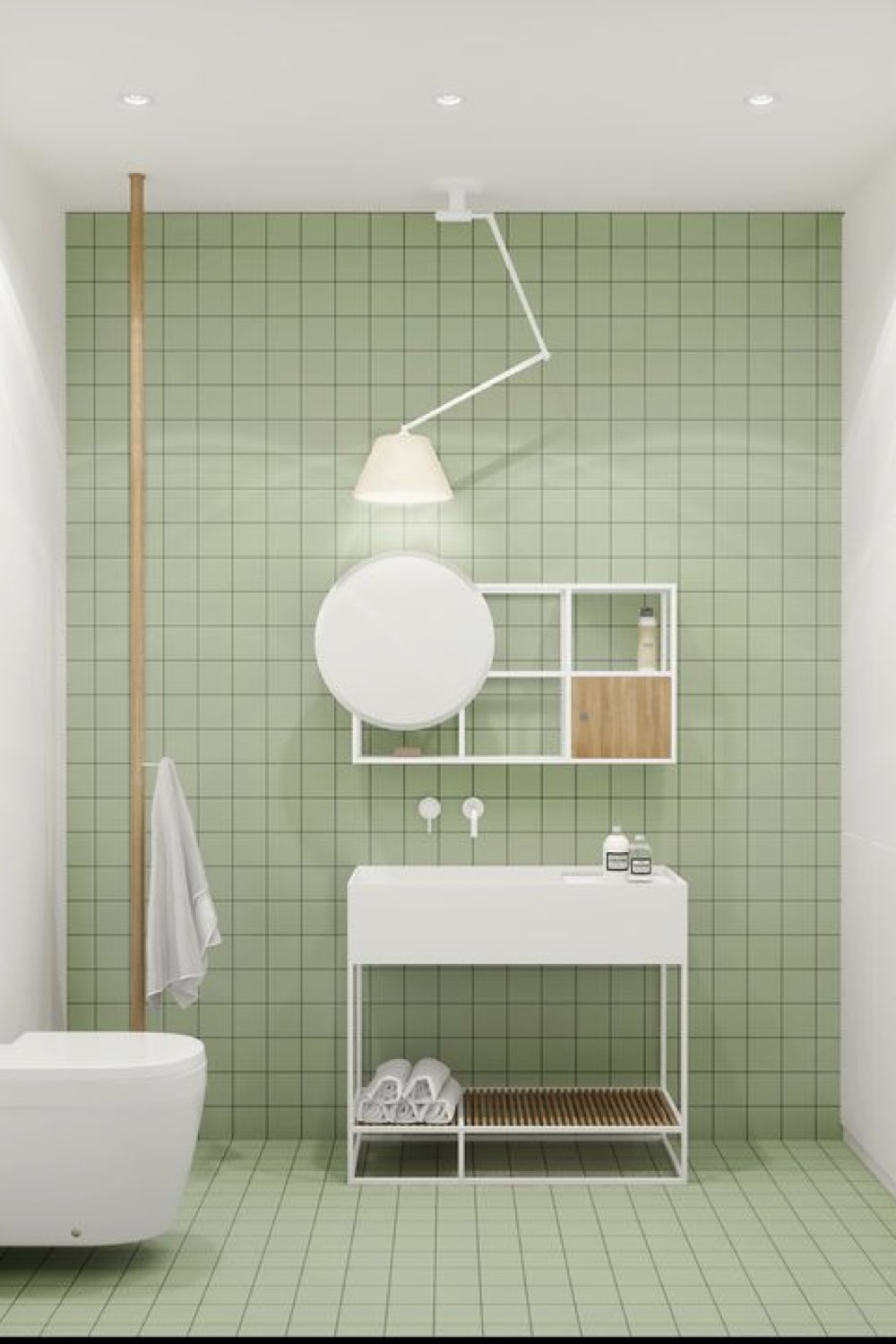 reussir deco salle de bain blanc et vert sauge douceur moderne épuré meuble minimaliste