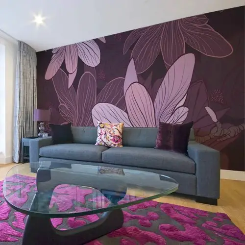 revetement mur jaune violet leroy merlin Papier peint xxl fleurs de rêve aubergine et parme