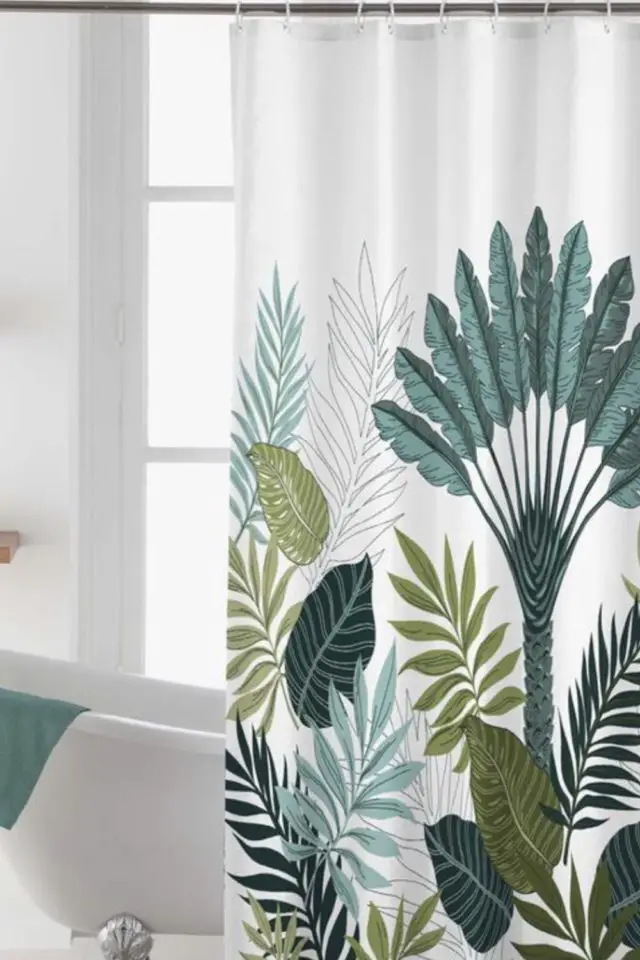 accessoire textile decoration salle de bain Rideau de douche imprimé tropical