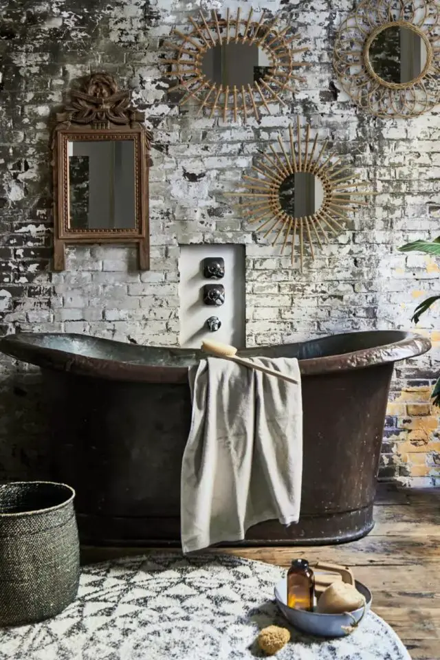 accessoire textile decoration salle de bain Tapis de bain rond 120 cm bohème tendance