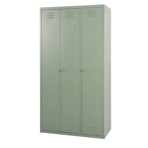 amenager entree mobilier pas cher Vestiaire 3 portes en métal vert style industriel chic