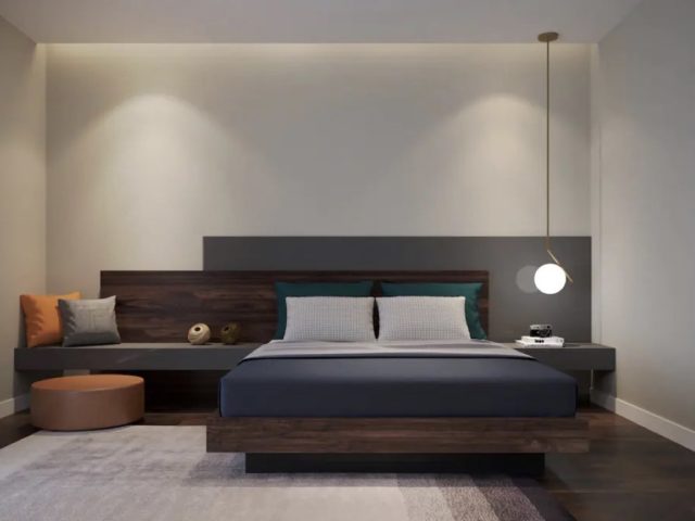 appartement à louer vacances Ho Chi Minh meuble sur mesure lit table de nuit élégante et masculine