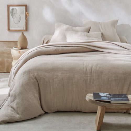 chambre adulte linge de lit minimaliste moderne Linge de lit uni en triple gaze de coton