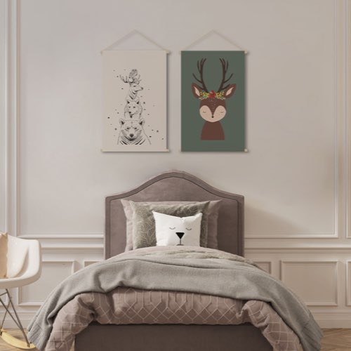 chambre enfant deco meuble moderne miliboo Kakemono enfant tableau en toile suspendue illustration biche