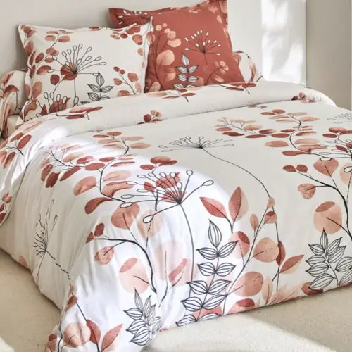 deco chambre adulte couleur terracotta linge de lit Linge de lit Danae en coton imprimé fleur 