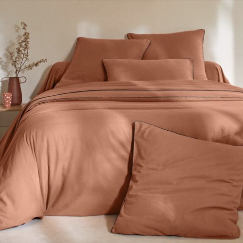 deco chambre adulte couleur terracotta linge de lit Linge de lit uni flanelle passepoil contrasté, collection "Intemporelle"