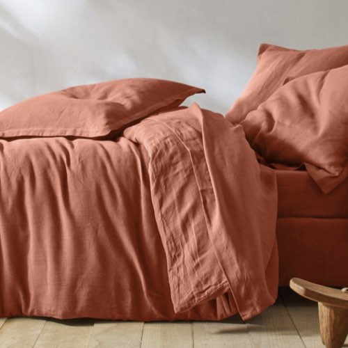 deco chambre adulte couleur terracotta linge de lit Linge de lit uni lin lavé pas cher