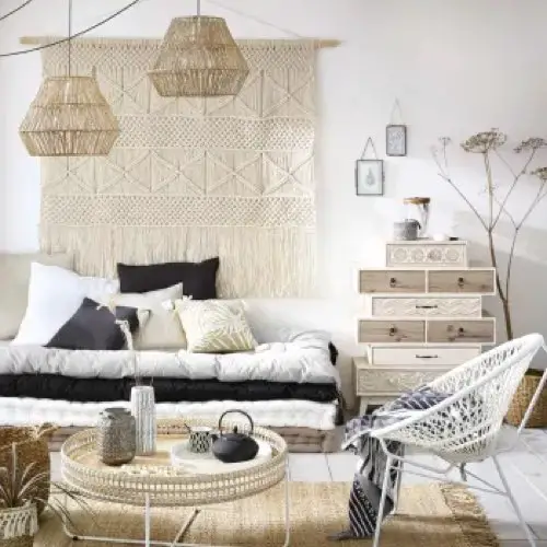 deco chambre moderne maisons du monde Tête de lit macramé en coton et corde