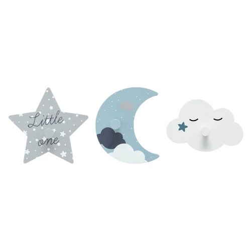 deco mur chambre enfant patere ludique Lot De 3 Patères Pour Enfant En Mdf nuage étoile lune