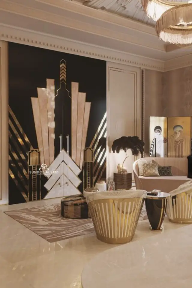exemple decoration interieur art deco panneau mural géométrique chic Gatsby le magnifique inspiration architecture rétro